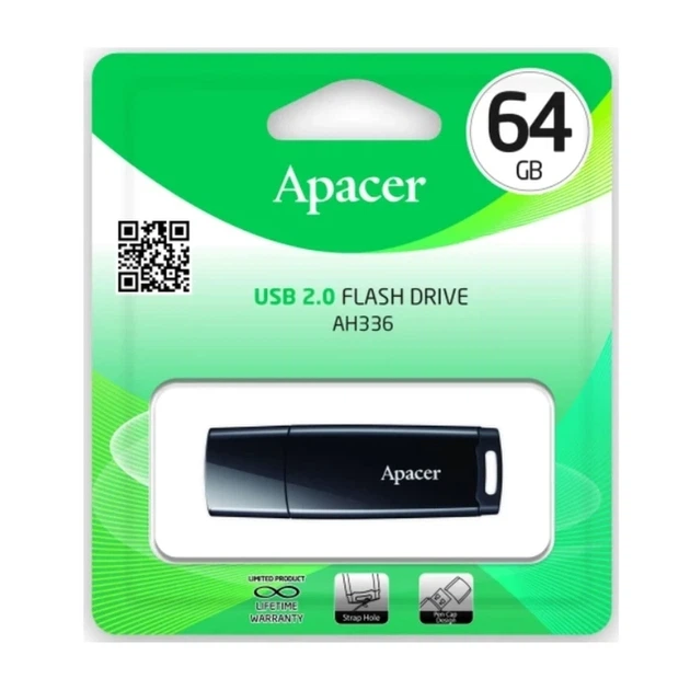 Флеш-накопичувач Apacer USB 2.0 AH336 64Gb Black - Фото 2 Флеш-накопичувач Apacer USB 2.0 AH336 64Gb Black - изображение 2
