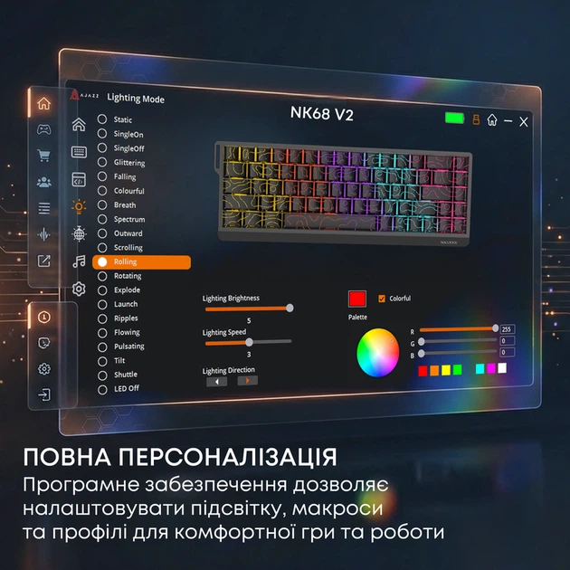 Дротова механічна клавіатура Ajazz NK68 V2 Red Switch (NK68-V2-R-PWB) - зображення 8