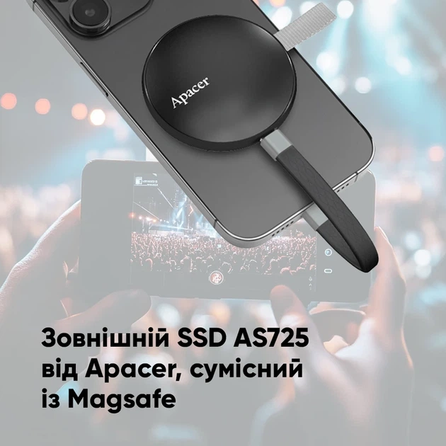 Портативний SSD Apacer Magnetic AS725 1 TB USB 3.2 Gen.2 Type-C MagSafe Black - изображение 6