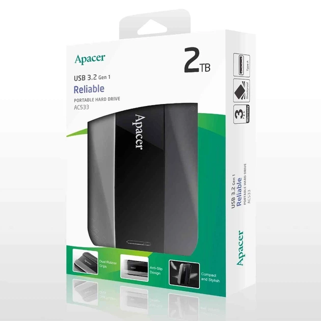 Зовнішній жорсткий диск PHD External 2.5'' Apacer USB 3.2 Gen 1 AC533 2TB Black - Фото 2 Зовнішній жорсткий диск PHD External 2.5'' Apacer USB 3.2 Gen 1 AC533 2TB Black - изображение 2