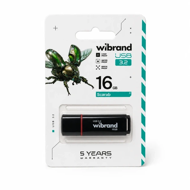Флеш-накопичувач Wibrand USB 3.2 Gen1 Scarab 16GB Black - Фото 2 Флеш-накопичувач Wibrand USB 3.2 Gen1 Scarab 16GB Black - изображение 2