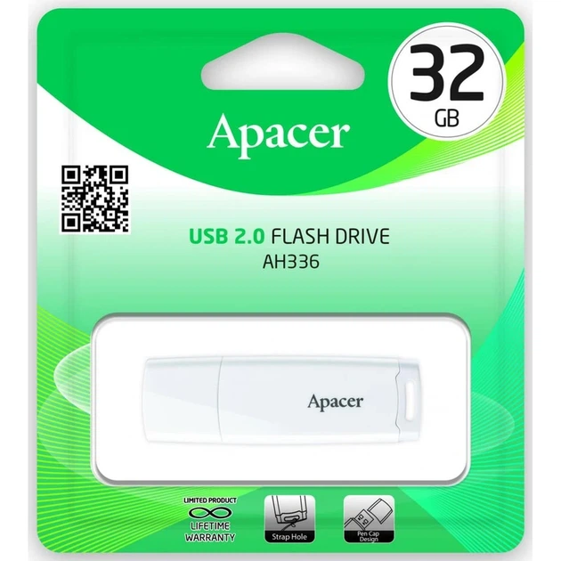 Флеш-накопичувач Apacer USB 2.0 AH336 32Gb White - Фото 2 Флеш-накопичувач Apacer USB 2.0 AH336 32Gb White - зображення 2