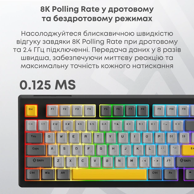 Бездротова механічна клавіатура Ajazz AK820 V2 Coconut Flake Switch (AK820-V2-CF-BGY) - зображення 9