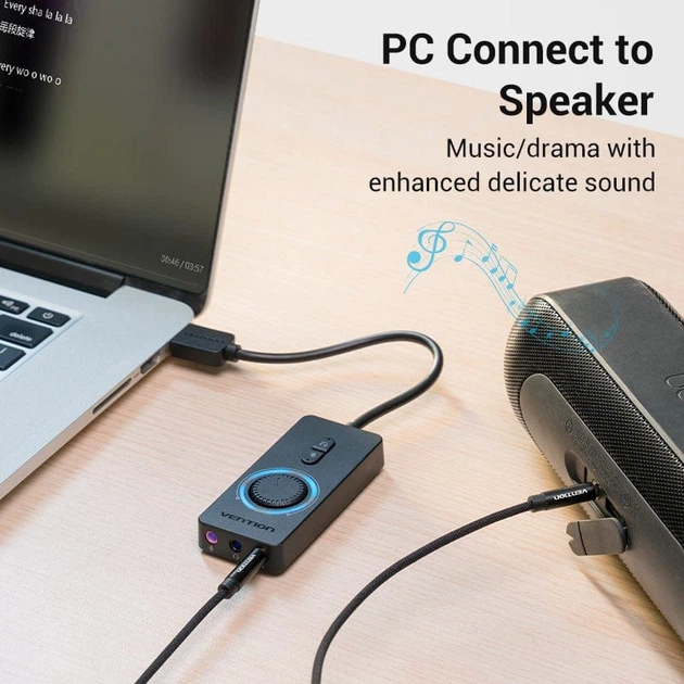Звукова карта USB AUX jack, 3*TRS (Mic + Ear) 0.15m Volume Control чорна (CDRBB) - изображение 8