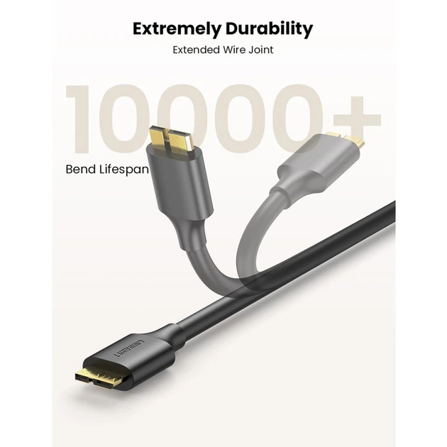 Дата кабель USB 3.0 AM to Micro B 1.0m US130 black Ugreen (10841) - Фото 3 Дата кабель USB 3.0 AM to Micro B 1.0m US130 black Ugreen (10841) - зображення 3