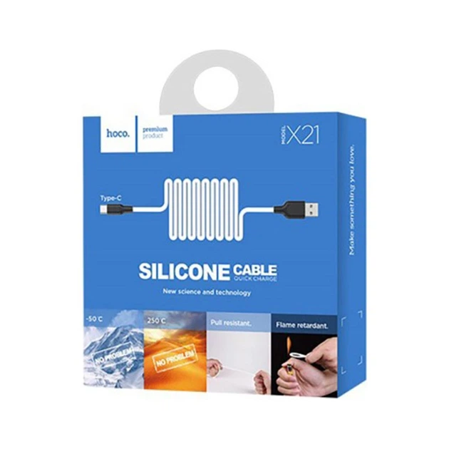 Дата кабель USB 2.0 AM to USB-C 1.0m 2A silicone X21 black+white HOCO (6957531071402) - зображення 4