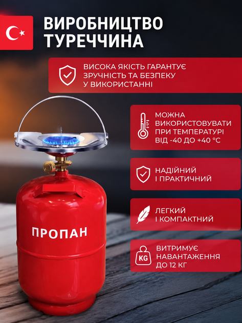 Комплект газового обогревателя 3,5 кВт с баллоном Intertool 12 л, редуктором, шлангом и горелкой - изображение 3