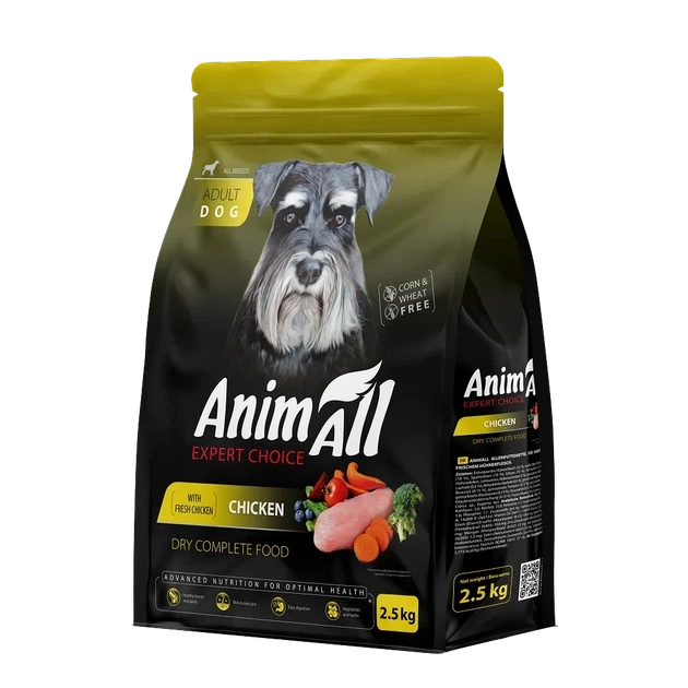 Повнораціонний сухий корм AnimAll для дорослих собак всіх порід, зі свіжою куркою, 2.5 кг - Фото 1 Повнораціонний сухий корм AnimAll для дорослих собак всіх порід, зі свіжою куркою, 2.5 кг - изображение 1