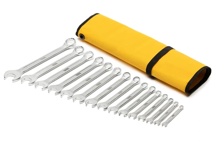Ключі комбіновані MASTERTOOL COLD FORGED набір 15 шт (6–19/22 мм) 31CrV3 DIN 3113 у чохлі 72-1115 - зображення 2