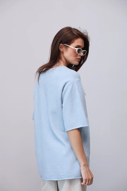 В'язана кофта oversize з коротким рукавом - блакитний цвет, ONE SIZE (є розміри) - зображення 2