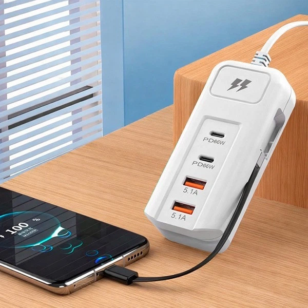 Зарядное устройство для ноутбука 65W USB-C PD 3.0 мультипортовый адаптер питания 4 порта USB-A и USB-C быстрая зарядка с кабелем - Фото 4 Зарядное устройство для ноутбука 65W USB-C PD 3.0 мультипортовый адаптер питания 4 порта USB-A и USB-C быстрая зарядка с кабелем - изображение 4