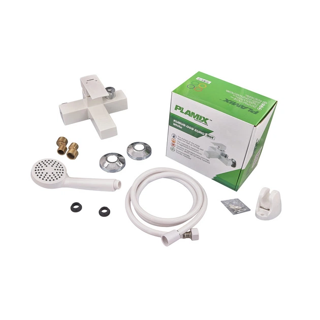 Змішувач для ванни PLAMIX KUBUS-009 EURO SET WHITE (з шлангом, лійкою та кронштейном) (PM0752) - Фото 2 Змішувач для ванни PLAMIX KUBUS-009 EURO SET WHITE (з шлангом, лійкою та кронштейном) (PM0752) - изображение 2