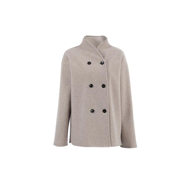 Женское короткое пальто-жакет oversize, двубортное бежевого цвета S - Фото 1 Женское короткое пальто-жакет oversize, двубортное бежевого цвета S - изображение 1