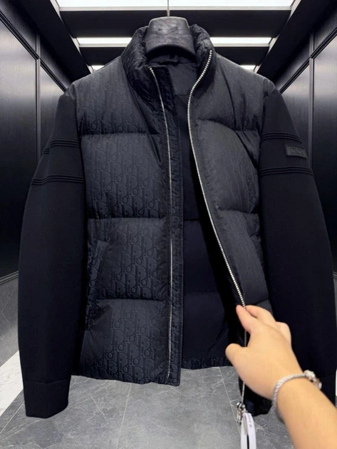 Мужская пуховая куртка Dior Oblique Диор черная с трикотажными рукавами, XL - изображение 7