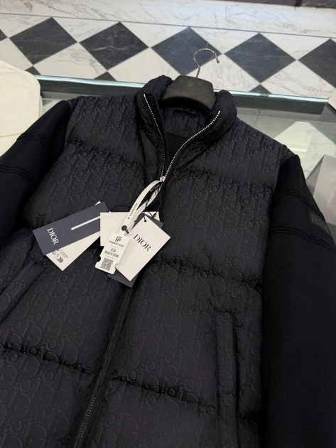 Мужская пуховая куртка Dior Oblique Диор черная с трикотажными рукавами, XL - изображение 9