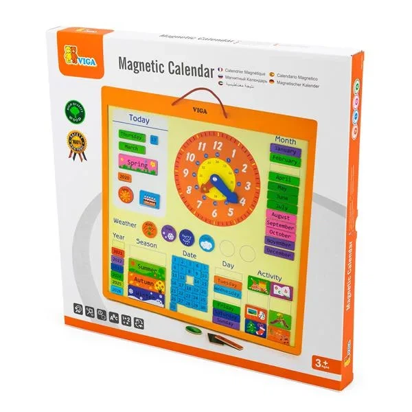 Magnetic Calendar Viga Toys Wood 46x46 cm Multicolor with Clock - Фото 1 Magnetic Calendar Viga Toys Wood 46x46 cm Multicolor with Clock - зображення 1