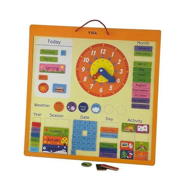 Magnetic Calendar Viga Toys Wood 46x46 cm Multicolor with Clock - Фото 2 Magnetic Calendar Viga Toys Wood 46x46 cm Multicolor with Clock - зображення 2