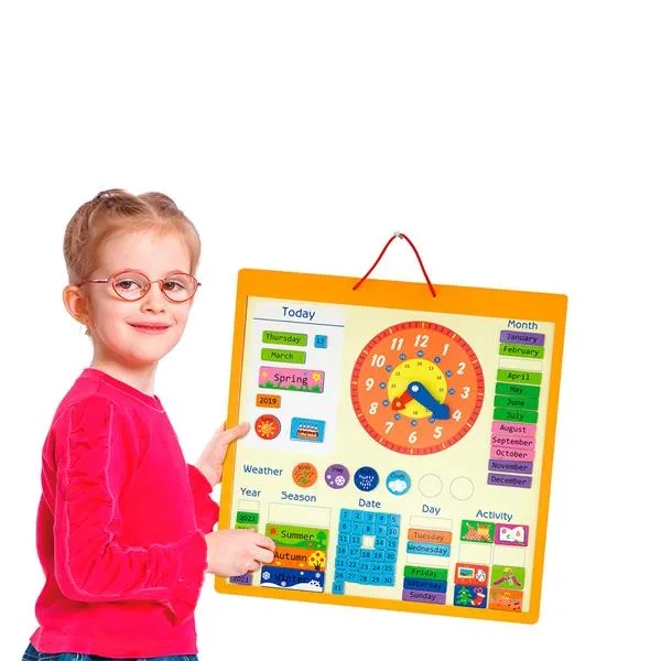 Magnetic Calendar Viga Toys Wood 46x46 cm Multicolor with Clock - Фото 4 Magnetic Calendar Viga Toys Wood 46x46 cm Multicolor with Clock - зображення 4