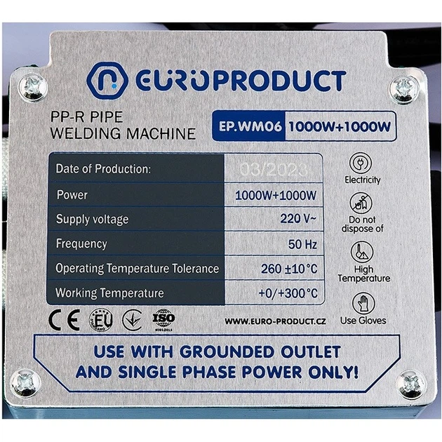 Паяльник для пластиковых труб Europroduct EP.WM06 50-110 мм 1000 Вт, в металлическом кейсе, с подставкой (EP6096) - Фото 2 Паяльник для пластиковых труб Europroduct EP.WM06 50-110 мм 1000 Вт, в металлическом кейсе, с подставкой (EP6096) - изображение 2