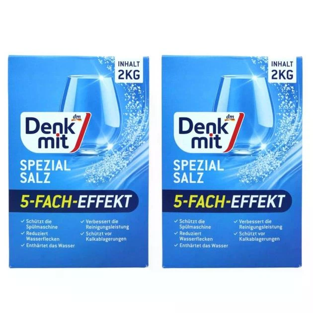 Сіль Denkmit для посудомийки 2кг 2шт - Фото 1 Сіль Denkmit для посудомийки 2кг 2шт - зображення 1