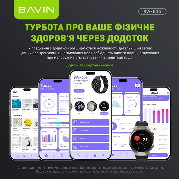 Смарт-годинник BAVIN AI Watch BW-605 42mm 3ATM Black - зображення 6