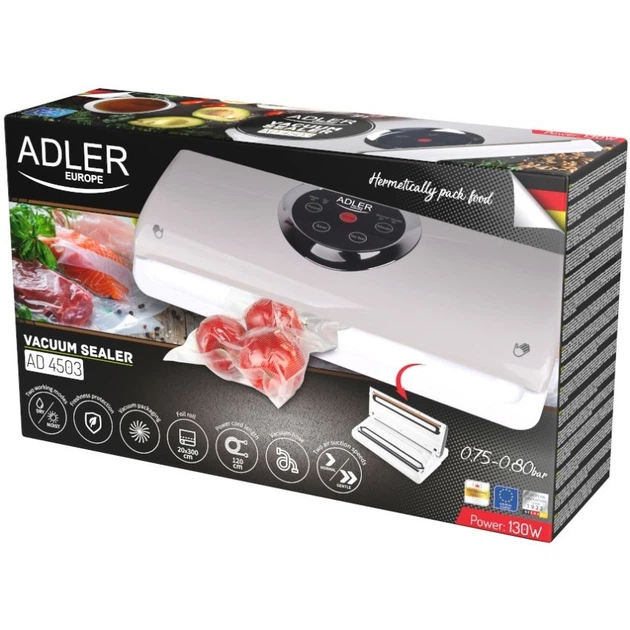 Вакууматор Adler AD 4503 для пакетів,рулонів та контейнерів/ 130Вт/ 30см/ ел. керування/ сірий (AD4503) - Фото 7 Вакууматор Adler AD 4503 для пакетів,рулонів та контейнерів/ 130Вт/ 30см/ ел. керування/ сірий (AD4503) - изображение 7