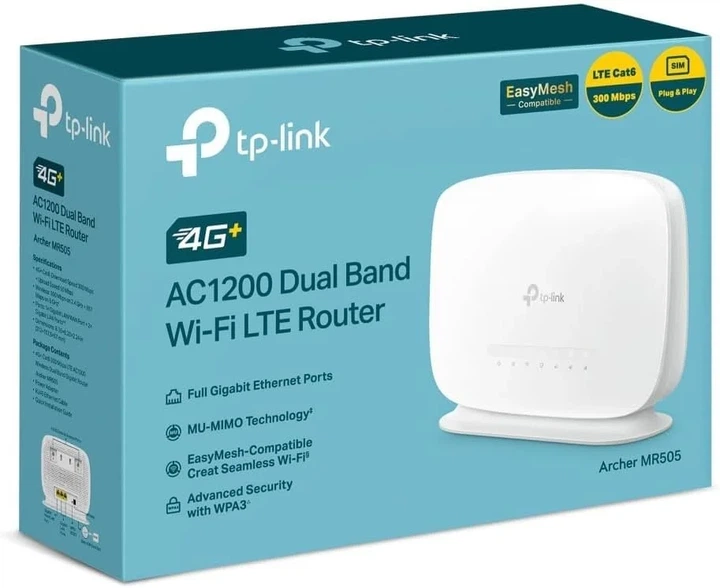 Wi-Fi роутер с 4G+ LTE слотом TP-Link Archer MR505 AC1200 Cat6 / 3x Gigabit LAN/WAN / EasyMesh / Белый (102211791) - Уценка - Фото 4 Wi-Fi роутер с 4G+ LTE слотом TP-Link Archer MR505 AC1200 Cat6 / 3x Gigabit LAN/WAN / EasyMesh / Белый (102211791) - Уценка - изображение 4