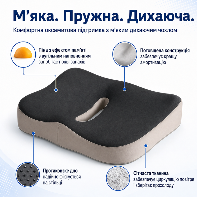Подушка для сидіння RIAS AS-100 з ефектом пам'яті та знімним чохлом Grey-Beige (3_08616) - Фото 7 Подушка для сидіння RIAS AS-100 з ефектом пам'яті та знімним чохлом Grey-Beige (3_08616) - зображення 7