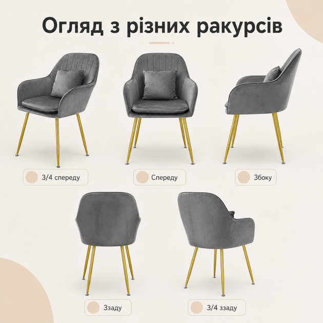 Набор стульев RIAS DSF-316 с мягкой вельветовой обивкой 2 шт Grey (3_08610) - изображение 8