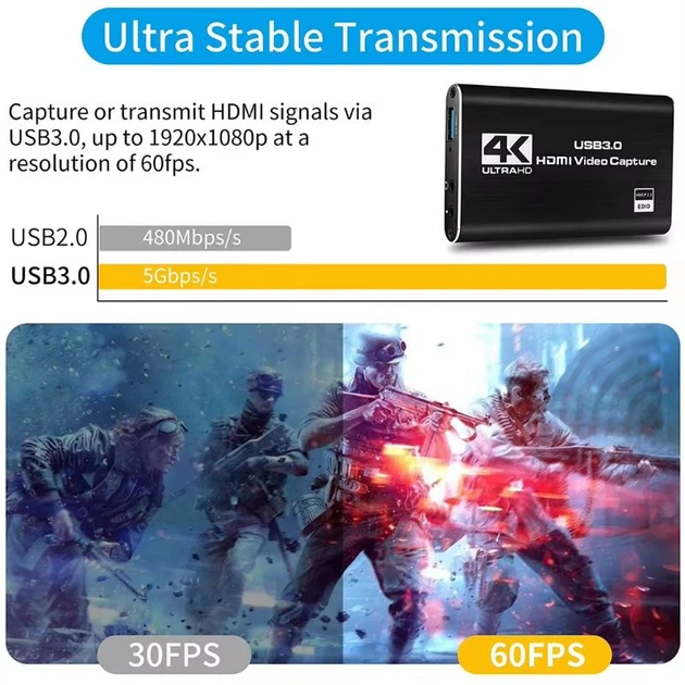 Карта захоплення HDMI на USB 3.0 | 4K вхід, 1080P/60fps | HDMI passthrough HW-1407 - зображення 4
