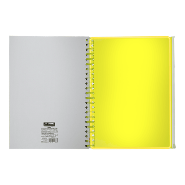 Книга канц. на спір. А4 120арк. # офс. BUROMAX NEON, пласт.обкл. з розділ. та перфорацією, жовта /BM.24349911-08/ - изображение 5