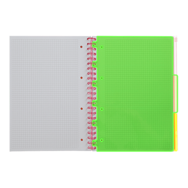 Книга канц. на спір. А4 120арк. # офс. BUROMAX NEON, пласт.обкл. з розділ. та перфорацією, рожева /BM.24349911-10/ - изображение 3