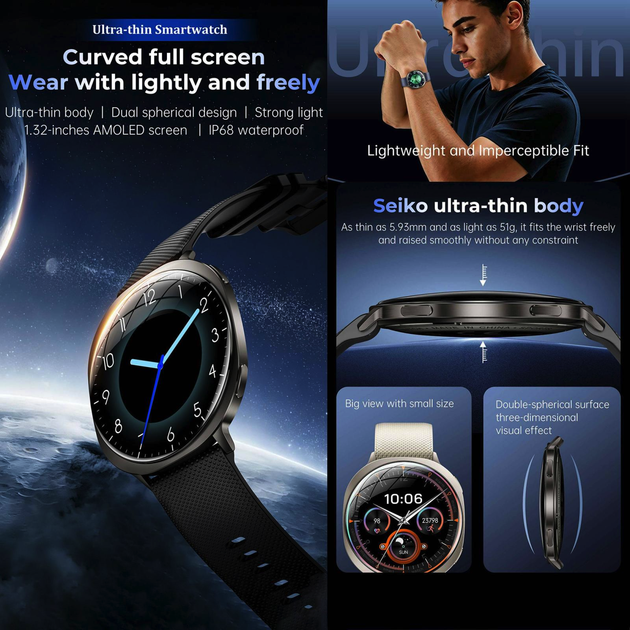 Cмарт-годинник M301 Black (дзвінки, пульсоксиметр, ліхтарик) AMOLED екран - зображення 5