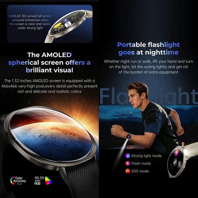 Cмарт-годинник M301 Black (дзвінки, пульсоксиметр, ліхтарик) AMOLED екран - зображення 6