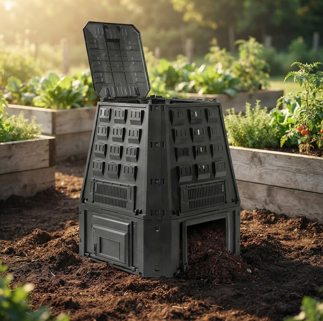 Контейнер для компосту Prosperplast 630 л садовий ящик Evogreen пластиковий морозостійкий модуль 90х91х107 см для дачі городу біовідходів з кришкою вентиляцією дверцятами Чорний - зображення 10