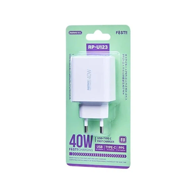Мережевий зарядний пристрій REMAX Kiddy Series 40W 1A+2C Fast Charger RP-U123 EU-White - зображення 2