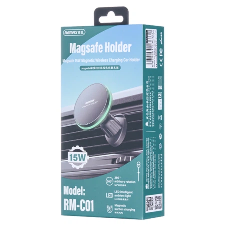 Автотримач для телефона з БЗП REMAX MagSafe Magnetic 15W Wireless Charging Car Mount RM-C01 Black - Фото 2 Автотримач для телефона з БЗП REMAX MagSafe Magnetic 15W Wireless Charging Car Mount RM-C01 Black - изображение 2