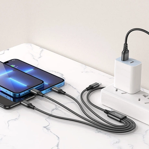 Кабель HOCO X76 4-in-1 Super charging cable (iP+iP+Type-C+Micro) Black - Фото 5 Кабель HOCO X76 4-in-1 Super charging cable (iP+iP+Type-C+Micro) Black - изображение 5