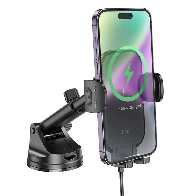 Автотримач для телефона з БЗП HOCO HW5 Journey wireless fast charging car holder(center console) Black - Фото 3 Автотримач для телефона з БЗП HOCO HW5 Journey wireless fast charging car holder(center console) Black - изображение 3