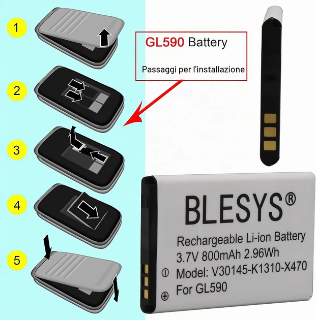 Акумулятор BLESYS 800 мА·год для телефонів Gigaset GL590 та GL390 - Фото 2 Акумулятор BLESYS 800 мА·год для телефонів Gigaset GL590 та GL390 - зображення 2