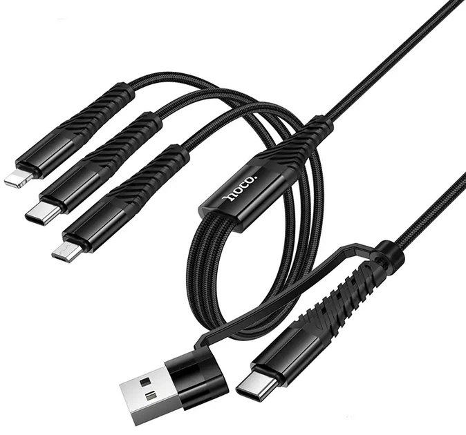 Кабель Hoco 6-в-1 USB-A + Type-C на Micro USB + Type-C + Lightning Черный (X123) - Фото 2 Кабель Hoco 6-в-1 USB-A + Type-C на Micro USB + Type-C + Lightning Черный (X123) - изображение 2