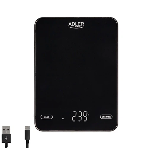 Кухонные весы Adler AD 3177 Black USB — до 10 кг с USB-C акумулятором - Фото 1 Кухонные весы Adler AD 3177 Black USB — до 10 кг с USB-C акумулятором - изображение 1