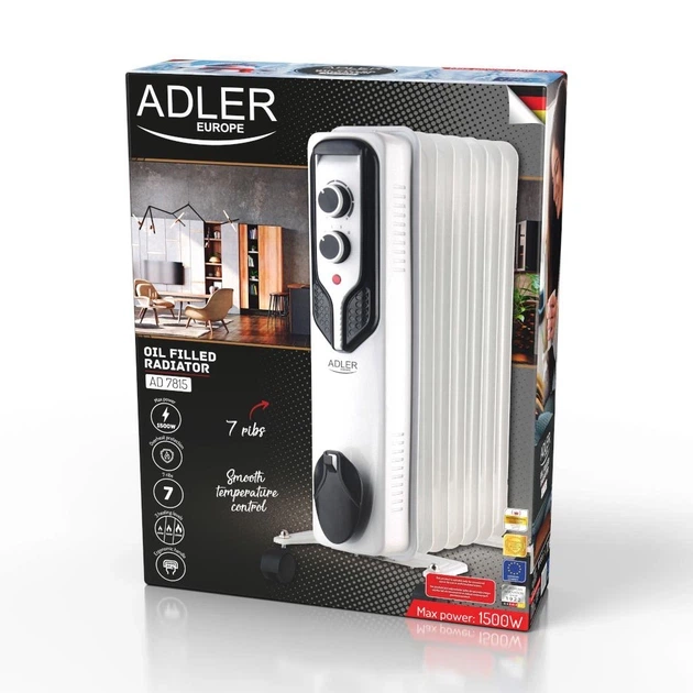 Новый европейский масляный радиатор 1500 Вт, 7 ребер Adler AD 7815 с гарантией - изображение 2
