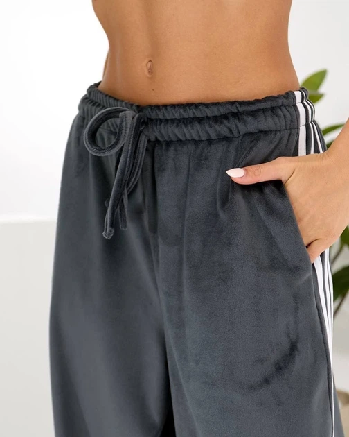 Жіночі велюрові штани вільного крою з лампасами Uaclothes 42 Графітовий (like39351-197881349) - изображение 3
