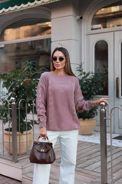 Свитер женский базовый пудрового цвета 39420 One Size - изображение 5