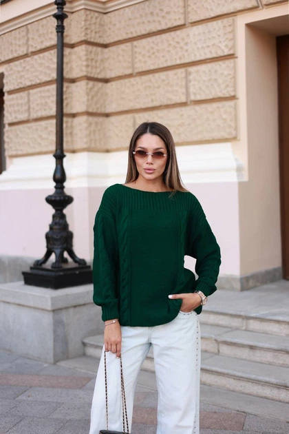 Свитер женский базовый изумрудного цвета 39418 One Size - изображение 5