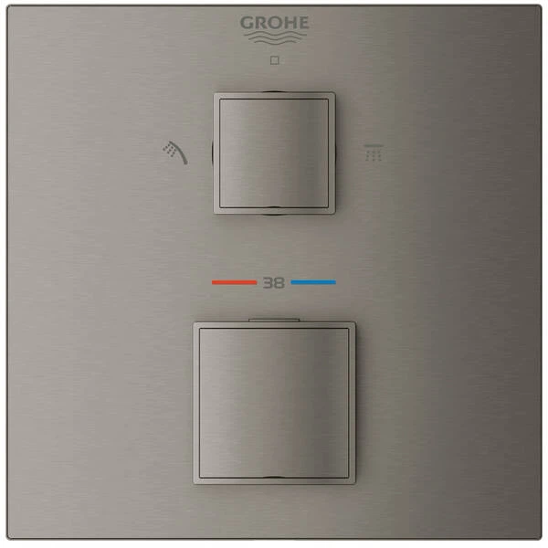 Змішувач прихованого монтажу для душу Grohe Grohtherm Cube 24154AL0 з термостатом на 2 виходи, графіт темний матовий - изображение 2