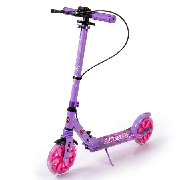 Самокат двухколесный складной фиолетовый с светящимися колесами 200мм Scooter Pusher 5351 Violet - изображение 2