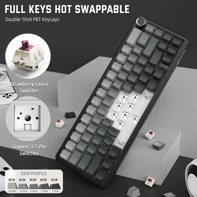 Клавиатура беспроводная ATTACK SHARK X66 Strawberry RGB USB/Bluetooth/Wireless Moonlit Night (X66MN_AS) - Фото 9 Клавиатура беспроводная ATTACK SHARK X66 Strawberry RGB USB/Bluetooth/Wireless Moonlit Night (X66MN_AS) - изображение 9