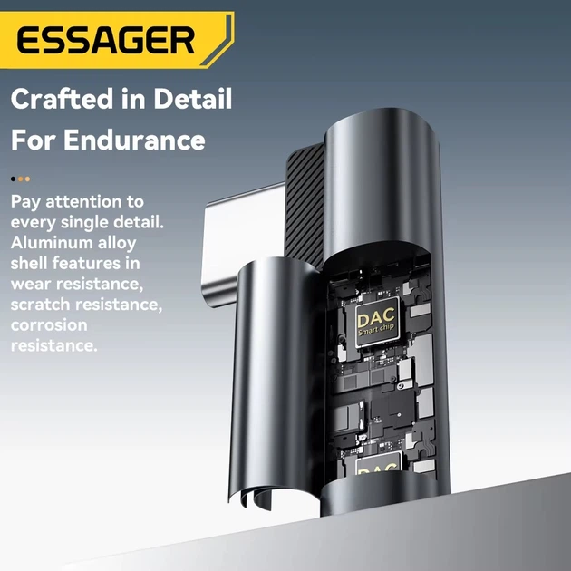 Перехідник адаптер AUX Essager Type-C - 3.5 мм до Apple iPhone Samsung Xiaomi Huawei Meizu Вбудований ЦАП, метал (44049) - Фото 2 Перехідник адаптер AUX Essager Type-C - 3.5 мм до Apple iPhone Samsung Xiaomi Huawei Meizu Вбудований ЦАП, метал (44049) - зображення 2